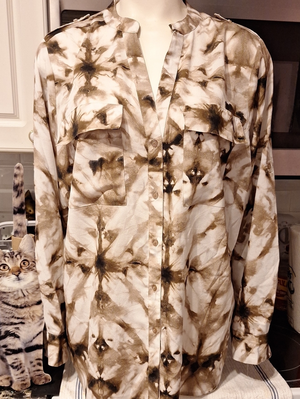 rCalvin Klein Brown & Cream Patterned Top 0X